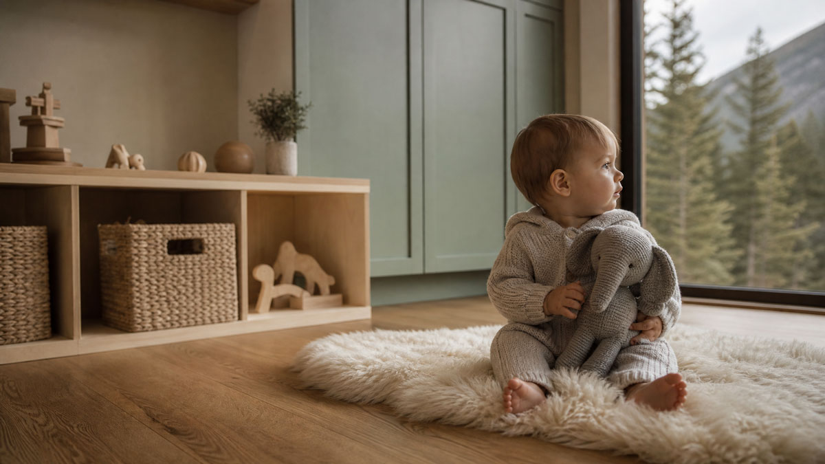 An infant at play in a calm early learning room in Squamish