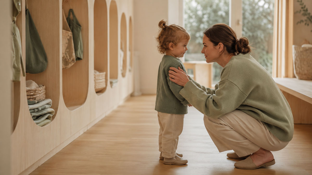 Starting Child Care: The First Few Weeks 1 A parent and toddler at a calm goodbye during the first weeks of child care