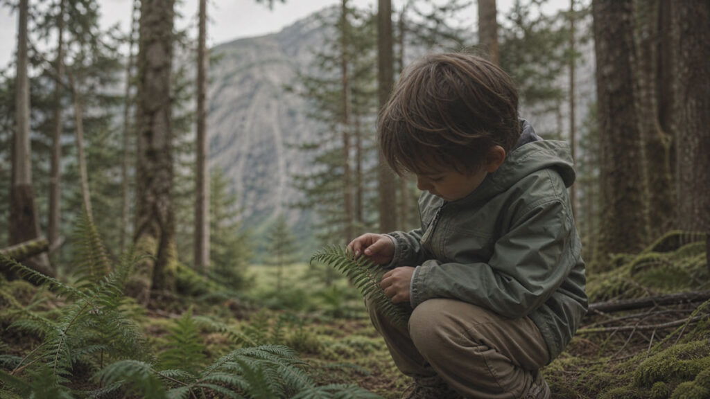 Preschool Squamish: a child exploring the forest floor
