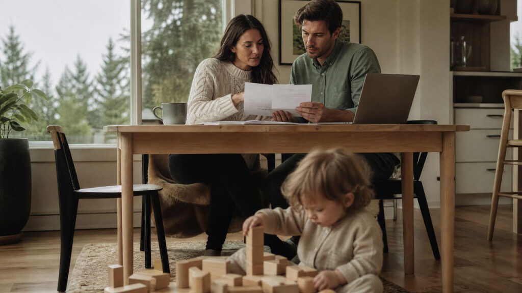 BC Child Care Subsidies: What Squamish Families Can Actually Claim 2 Parents reviewing child care subsidy paperwork at home in Squamish