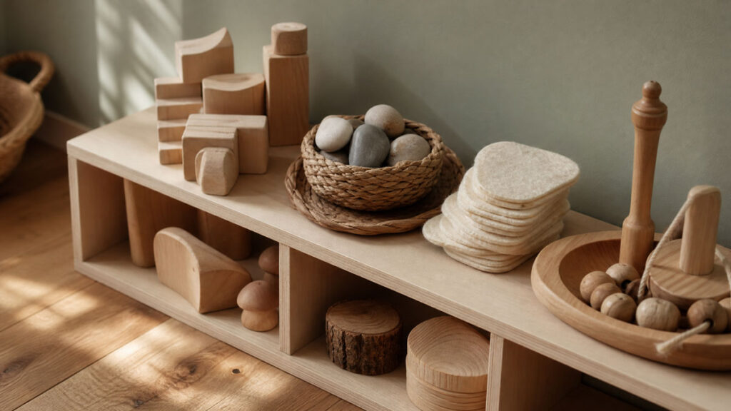 What to Look for on a Child Care Tour 3 Open-ended natural play materials on a low shelf at child height