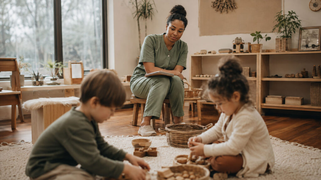 Developmental Screening in Early Childhood: What It Is and Why It Matters 2 Educator carrying out developmental screening by observing children at play