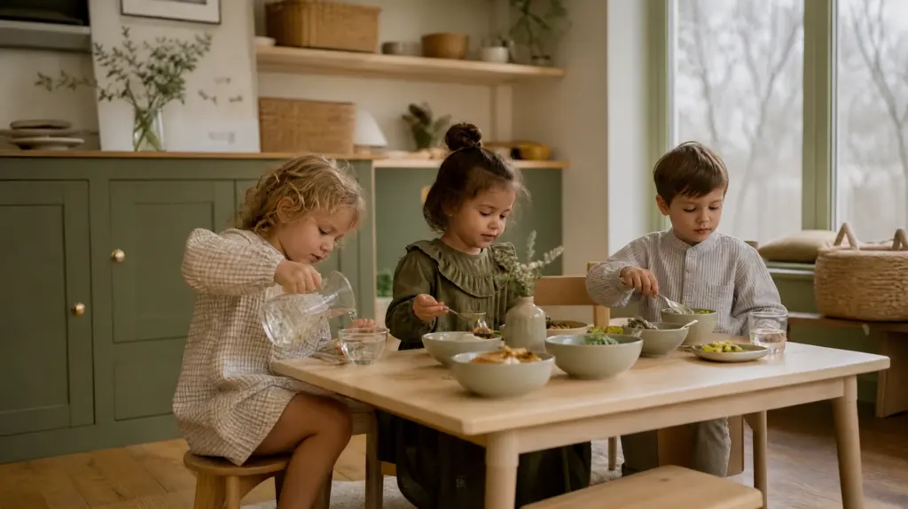 Child Care Meal Program: What to Ask and What to Look For 2 A child care meal program with children serving themselves at a low table