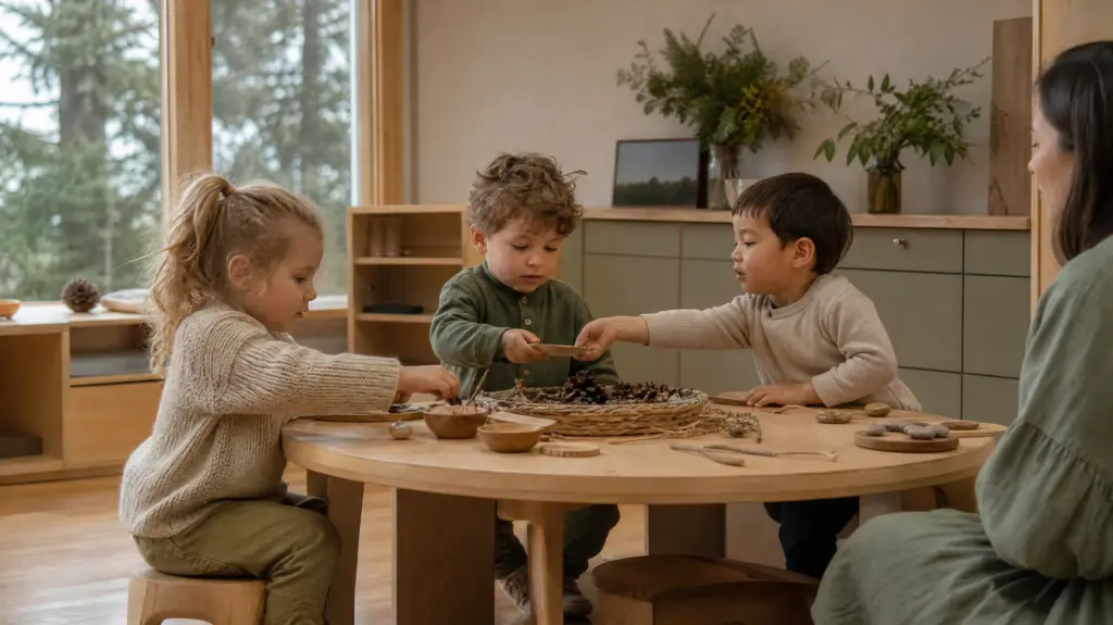 Child Care vs Nanny: An Honest Comparison for BC Families 3 Children collaborating in a group program, which a nanny cannot replicate