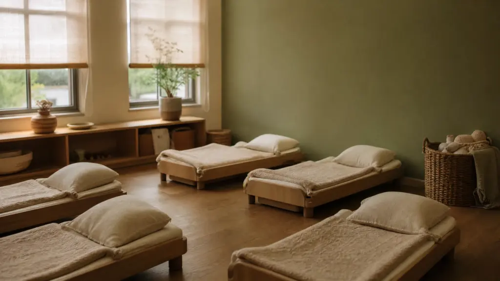 Naps at Child Care: What to Expect and What to Ask 2 A calm rest space set up for naps at child care