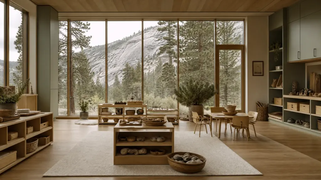 A Sea to Sky child care room with the corridor landscape beyond the windows